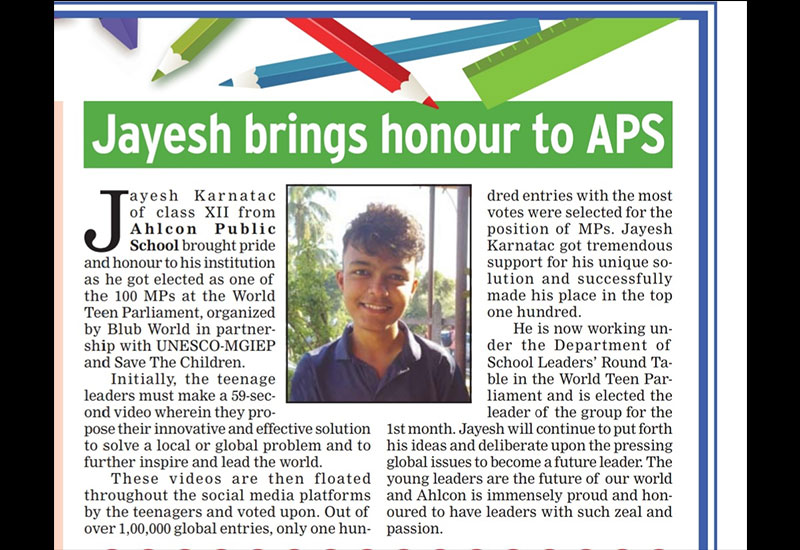 Jayesh Brings Honour to APS